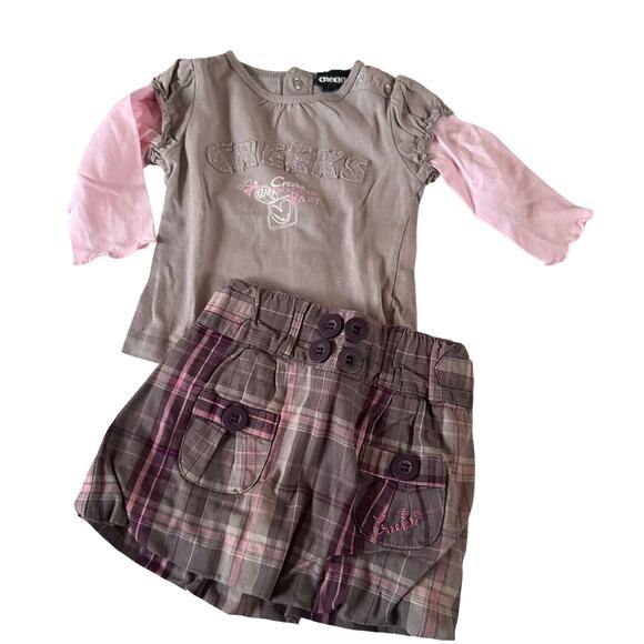 Creeks Girls Purple Plaid Skirt Outfit - Size 6 Months - Picture 1 of 7